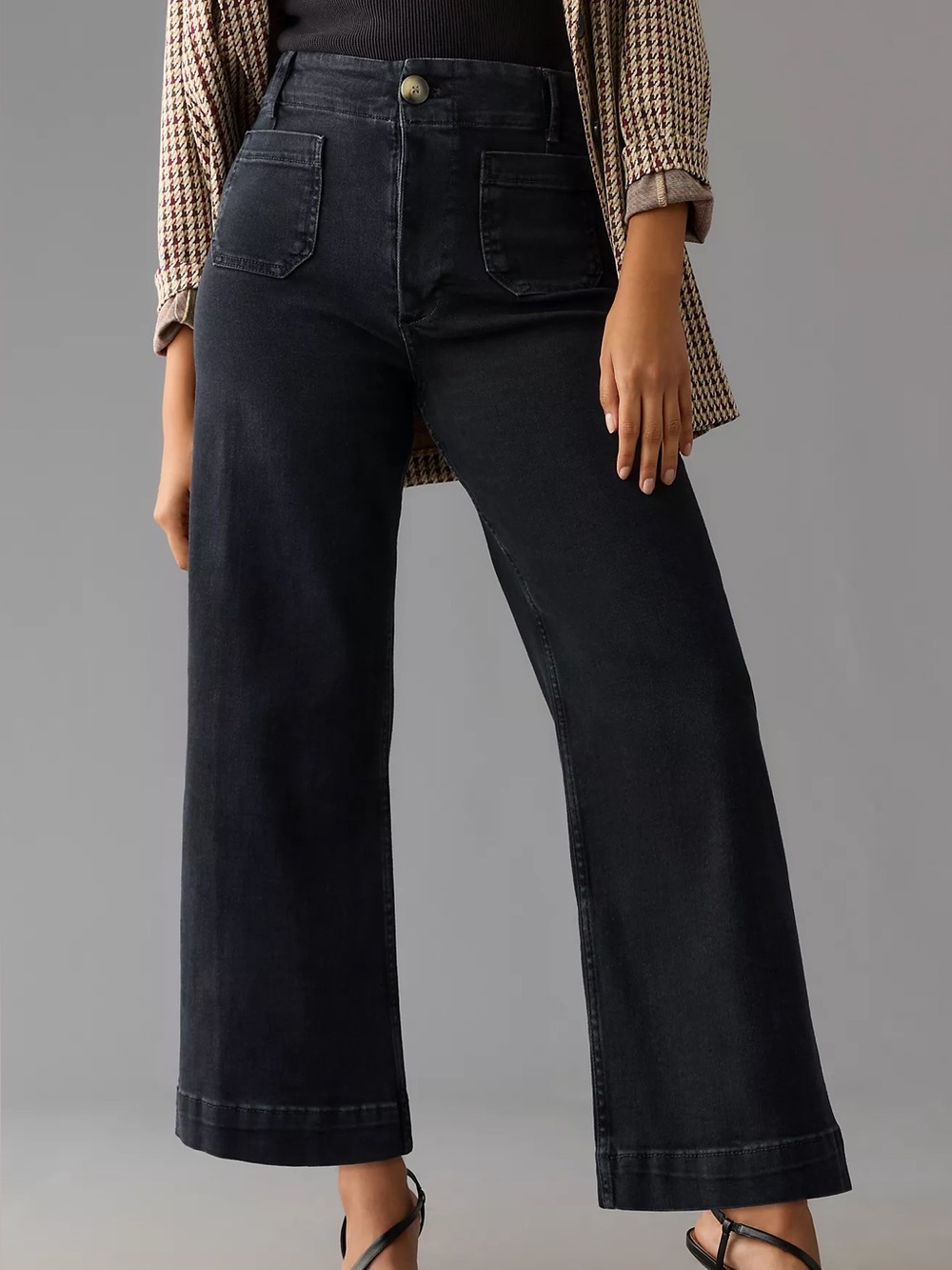 Maeve Anthropologie Colette High-Rise Wide Leg Cropped Black Jeans Size 25